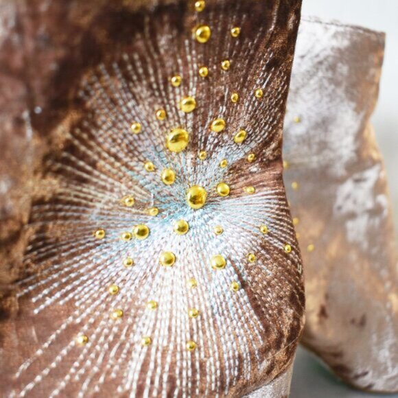 Design Lab Blush 8.5 Velvet Ankle Boots with Gold Embellishments - Picture 7 of 9